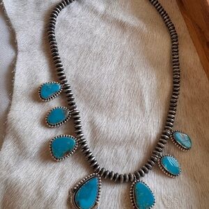 Kingman Turquoise and Sterling Silver Desert Pearl Necklace